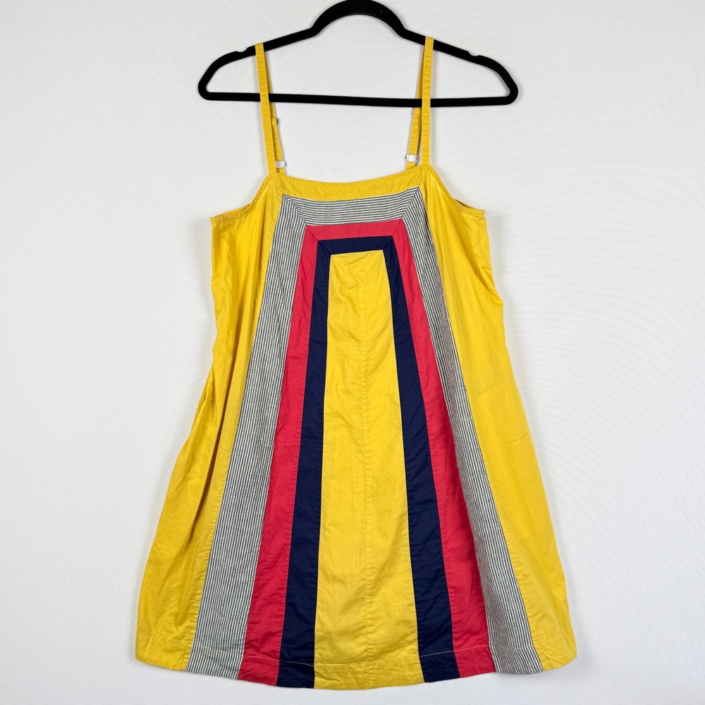 Allihop Women Small Mini Dress Yellow Colorblock Retro Boho Festival Mod Pockets